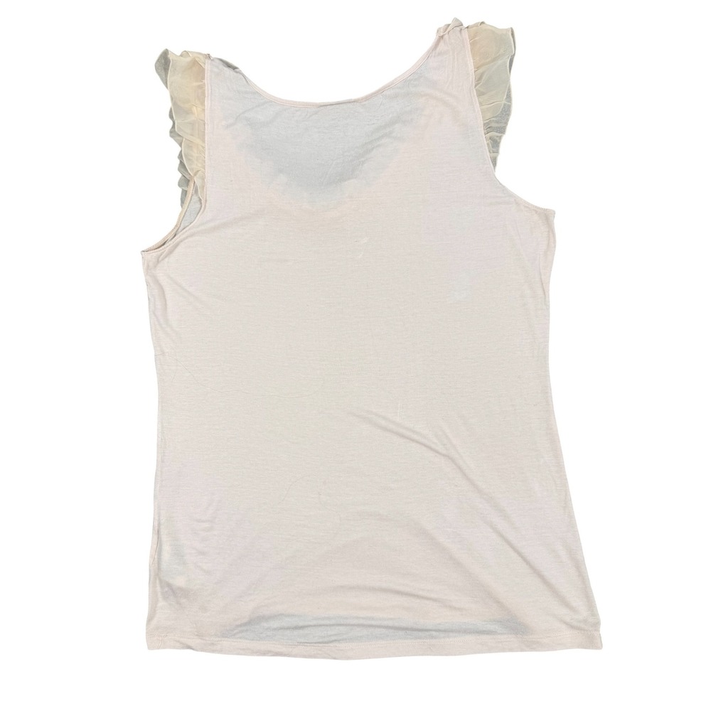 H&M Ruffle V-Neck Top Womens Large Blush Pink Sheer Trim Sleeveless - Picture 11 of 12